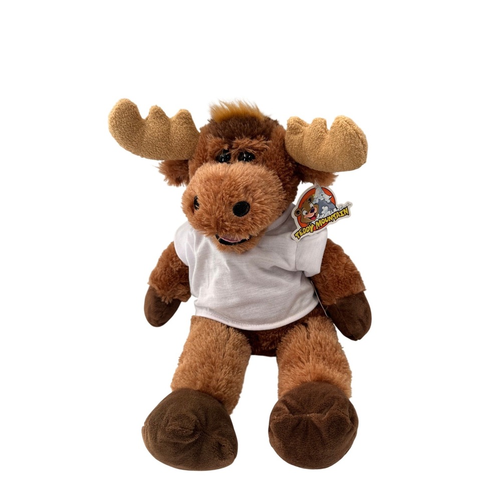 Teddy Mountain Melvin the Moose 16 Inch Brown Plush Stuffed Animal White Shirt